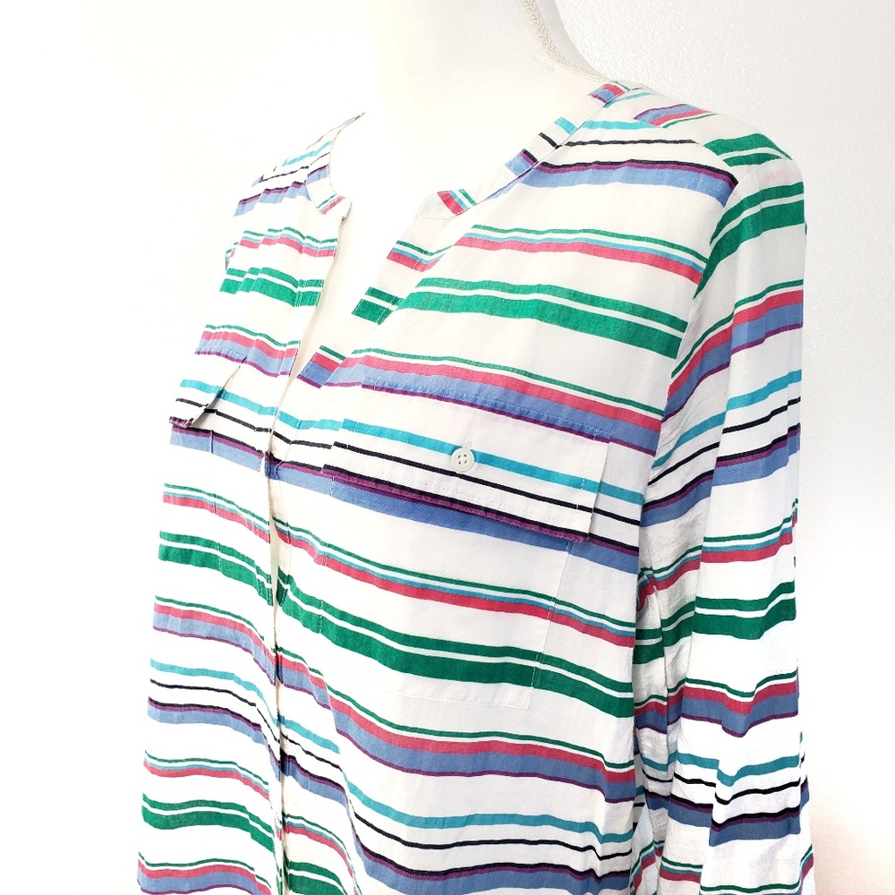 -Loft White Split Neck Tunic Stripes - image 2